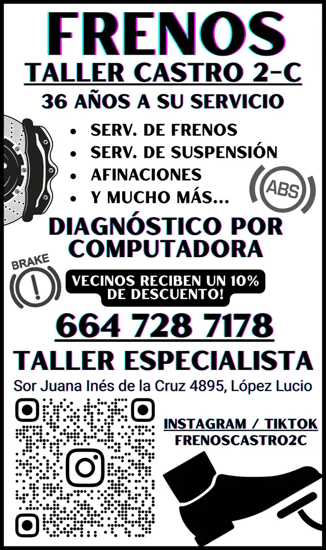 Anuncio impreso de Frenos Taller Castro 2-C en Peso$aver